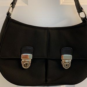 Maxx lovely small 10” X 6” with 14” handle Black microfiber zipper inside pocket